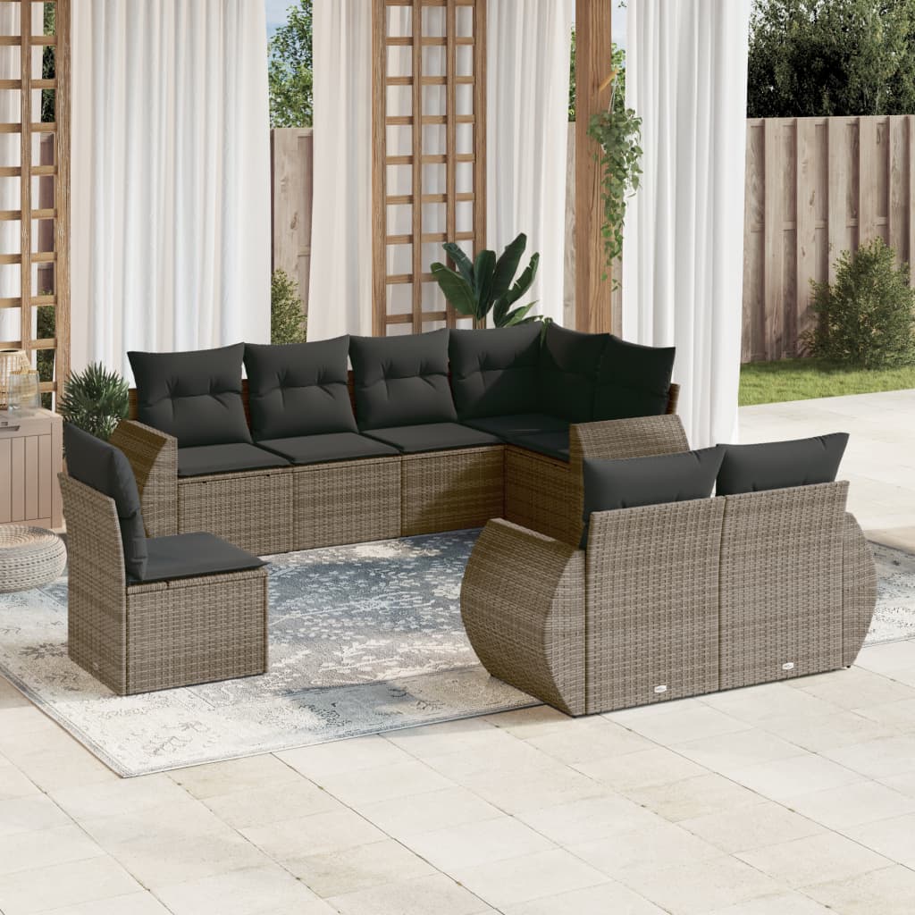 Set Divano Da Giardino 8 Pz Con Cuscini Grigio In Polyrattan