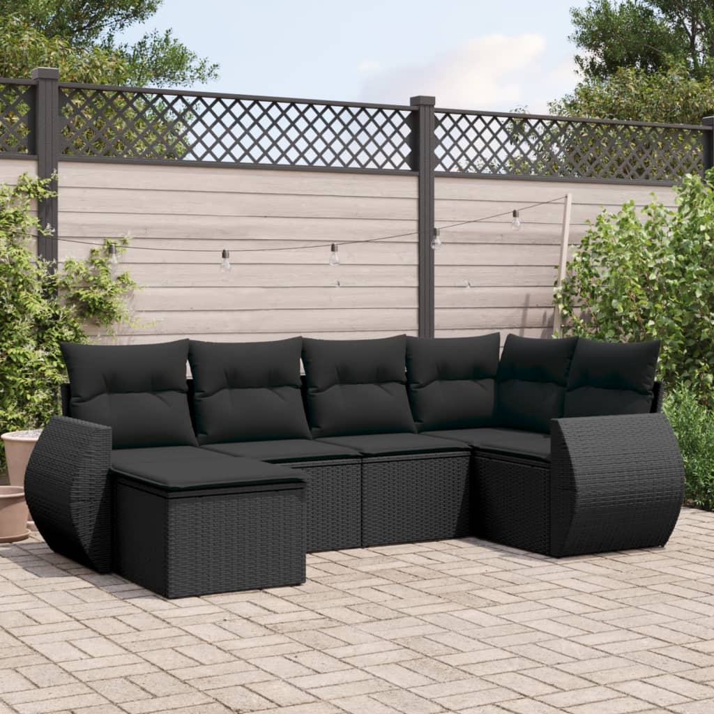 Set Divano Da Giardino 6 Pz Con Cuscini Nero In Polyrattan
