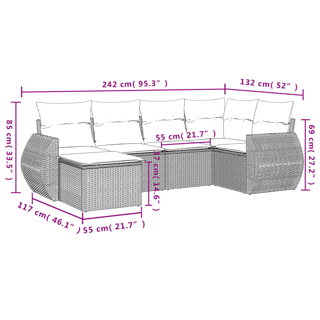 Set Divano Da Giardino 6 Pz Con Cuscini Nero In Polyrattan - Image 3