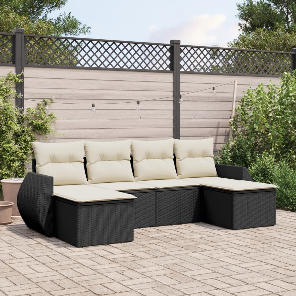 Set Divano Da Giardino 6 Pz Con Cuscini Nero In Polyrattan