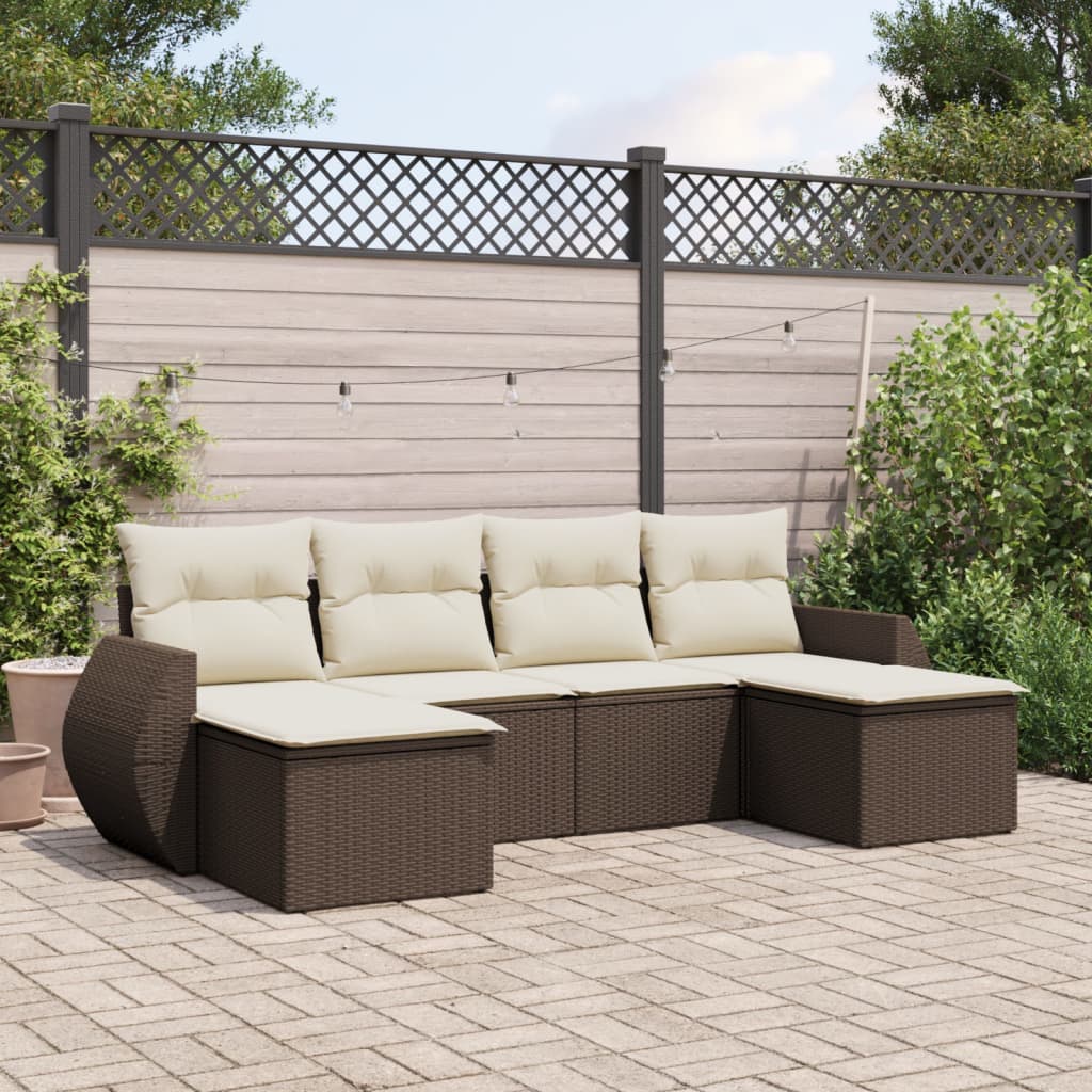 Set Divano Da Giardino 6 Pz Con Cuscini Marrone In Polyrattan