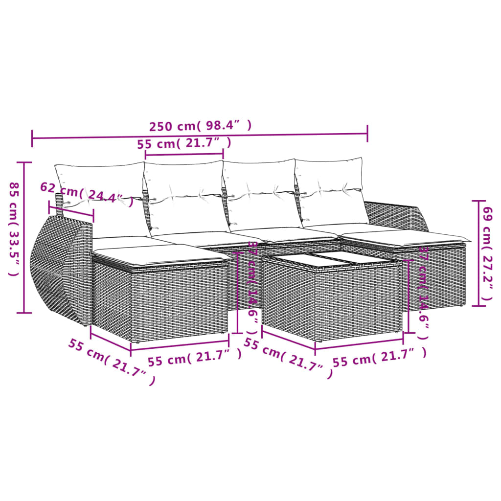 Set Divani Da Giardino Con Cuscini 7pz Nero Polyrattan - Image 3