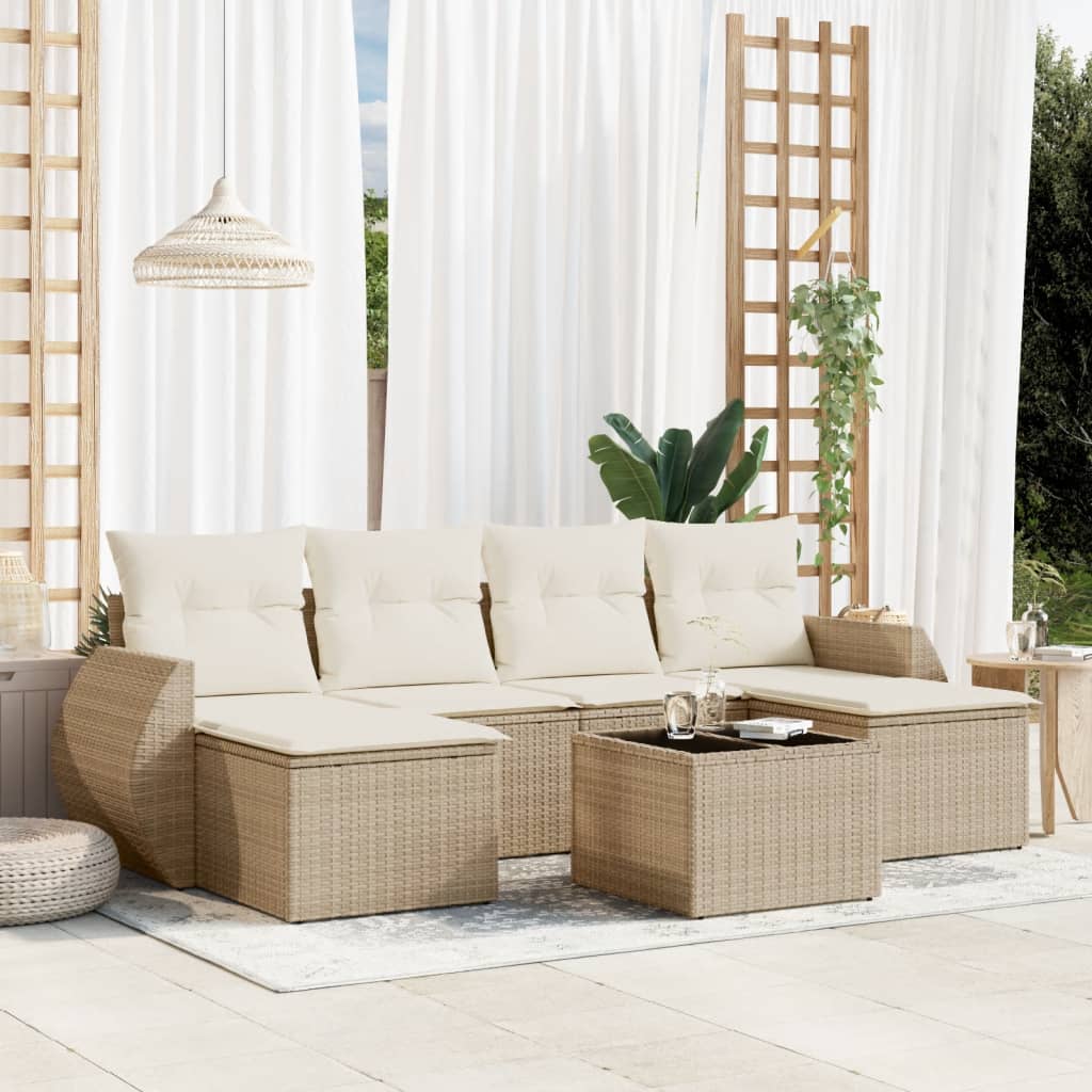 Set Divani Da Giardino 7 Pz Con Cuscini Beige In Polyrattan