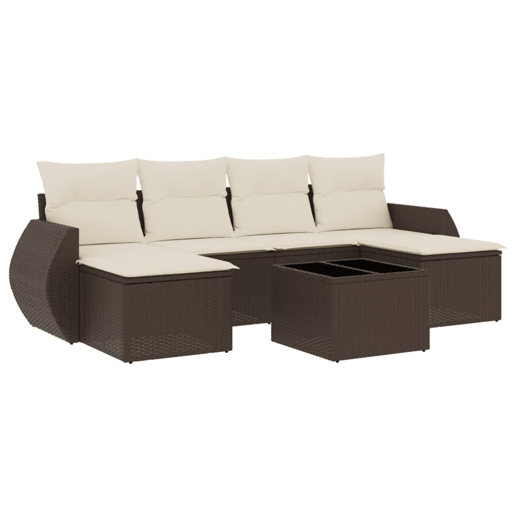 Set Divani Da Giardino 7 Pz Con Cuscini Marrone In Polyrattan - Image 2