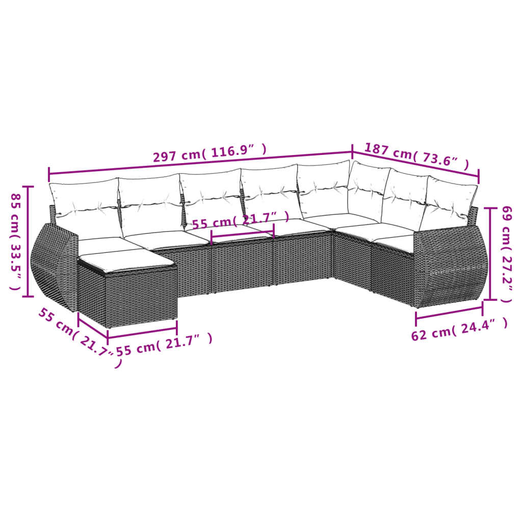 Set Divani Da Giardino Con Cuscini 8 Pz Nero In Polyrattan - Image 3