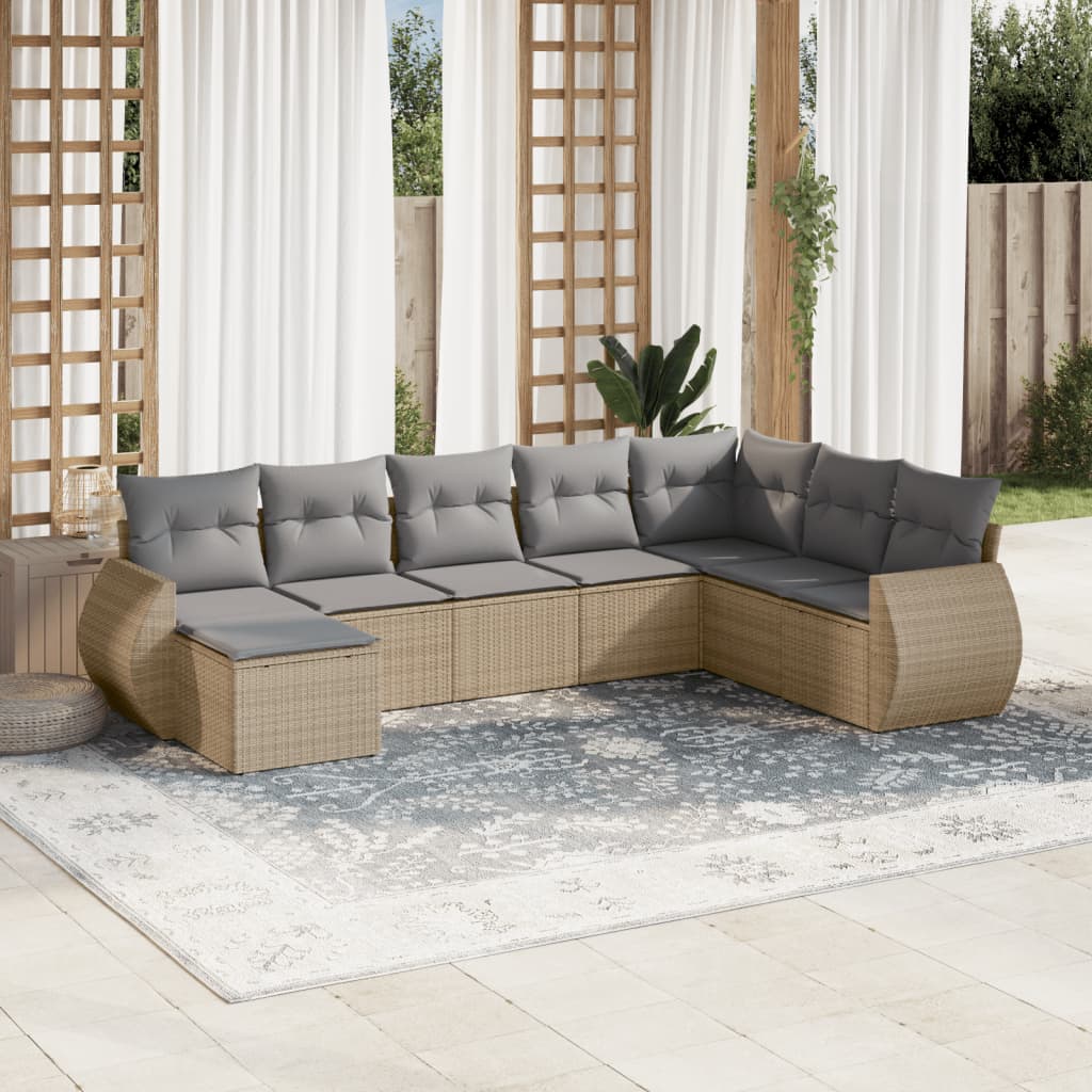 Set Divano Da Giardino 8 Pz Con Cuscini Beige In Polyrattan