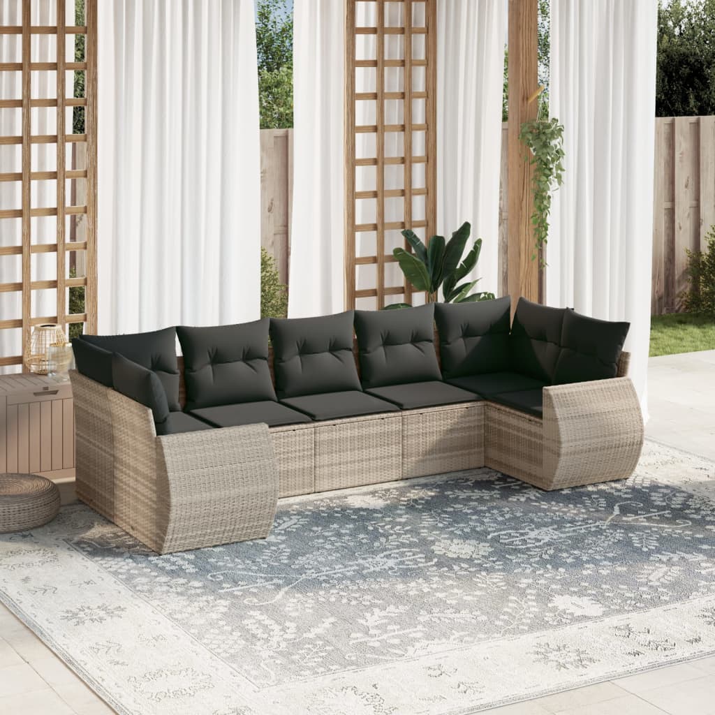 Set Divani Da Giardino 7pz Con Cuscini Grigio Chiaro Polyrattan