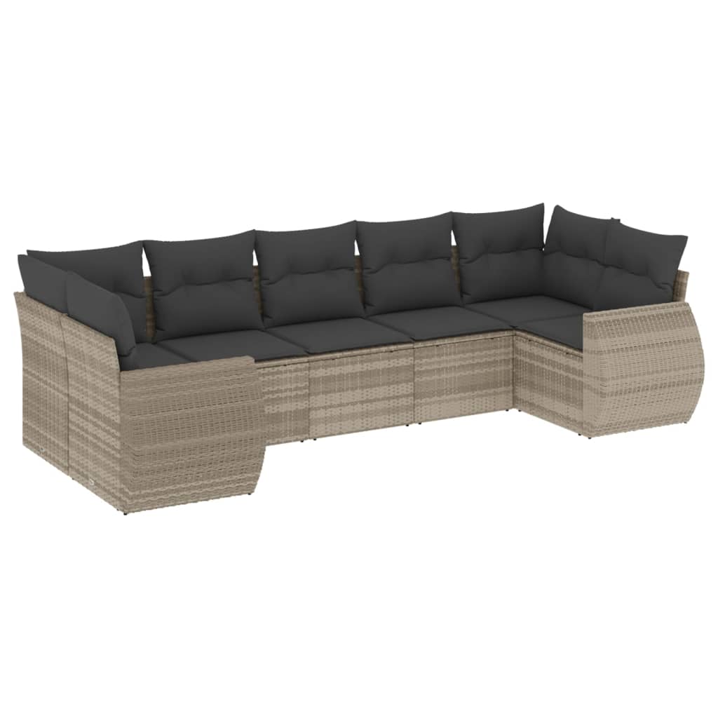 Set Divani Da Giardino 7pz Con Cuscini Grigio Chiaro Polyrattan - Image 2