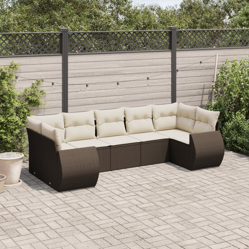 Set Divani Da Giardino 7 Pz Con Cuscini Marrone In Polyrattan