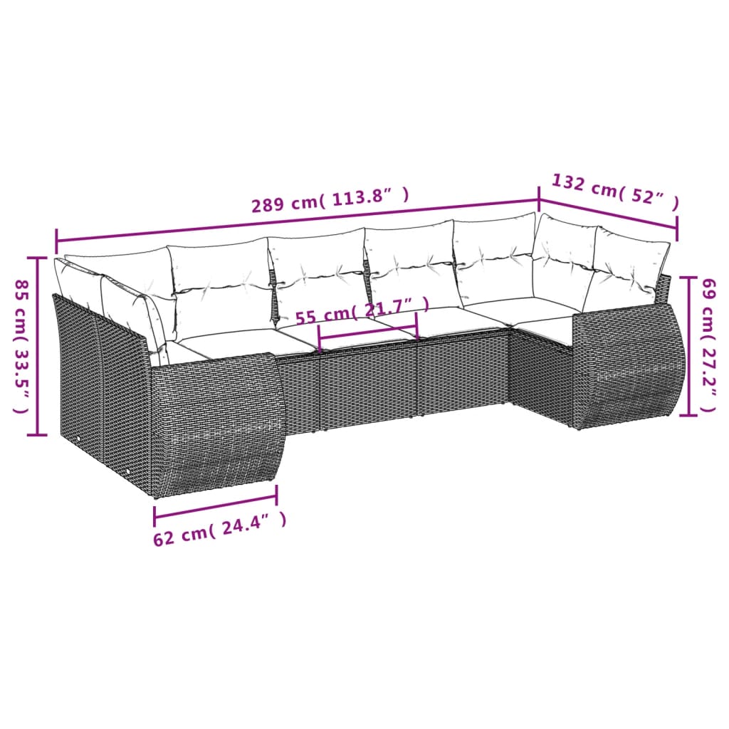 Set Divani Da Giardino 7 Pz Con Cuscini Marrone In Polyrattan - Image 3