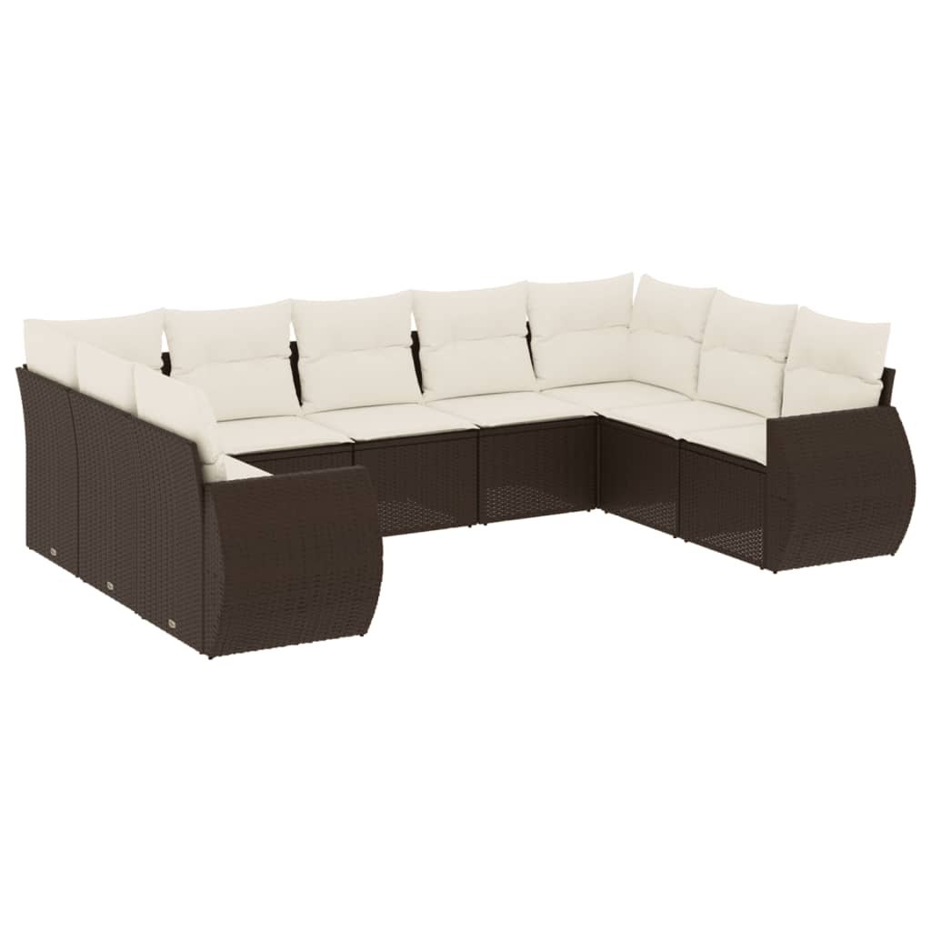 Set Divani Da Giardino 9pz Con Cuscini Marrone In Polyrattan - Image 2