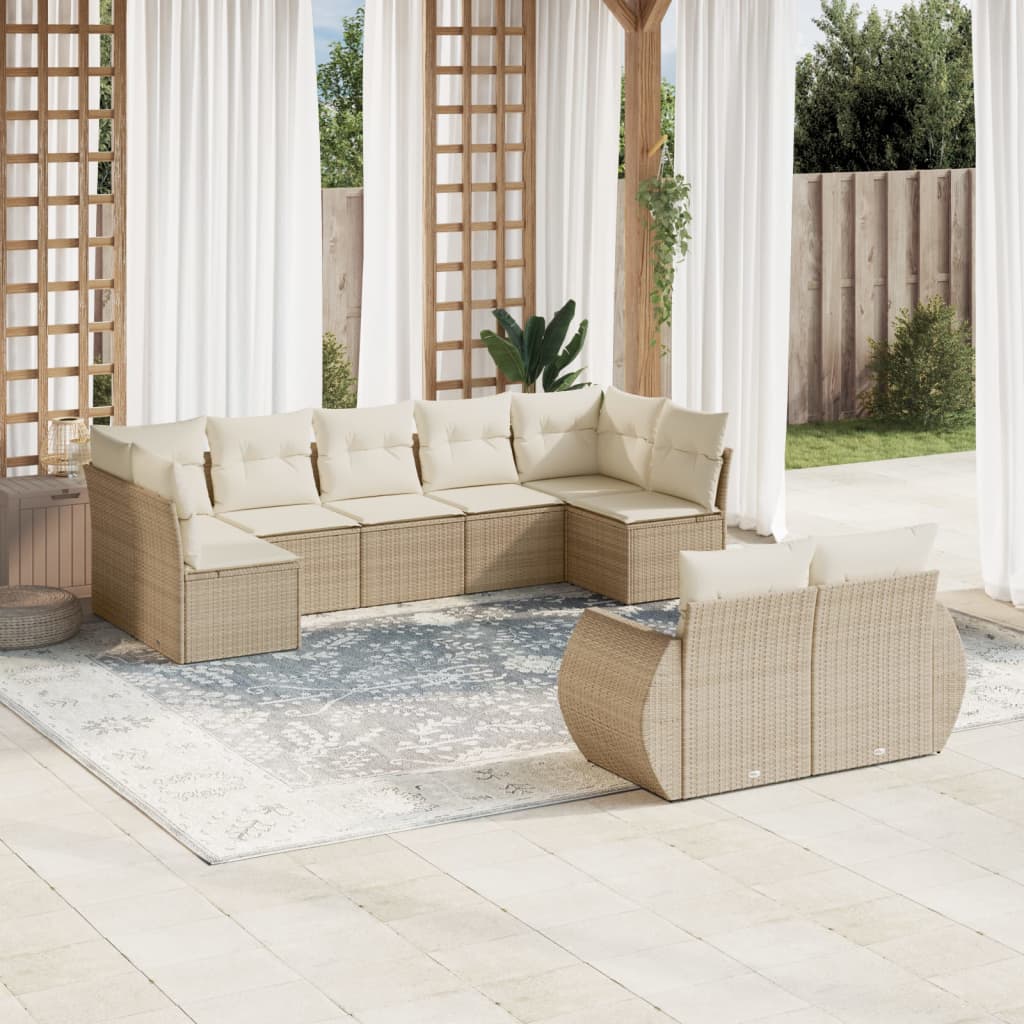 Set Divano Da Giardino 9 Pz Con Cuscini Beige In Polyrattan