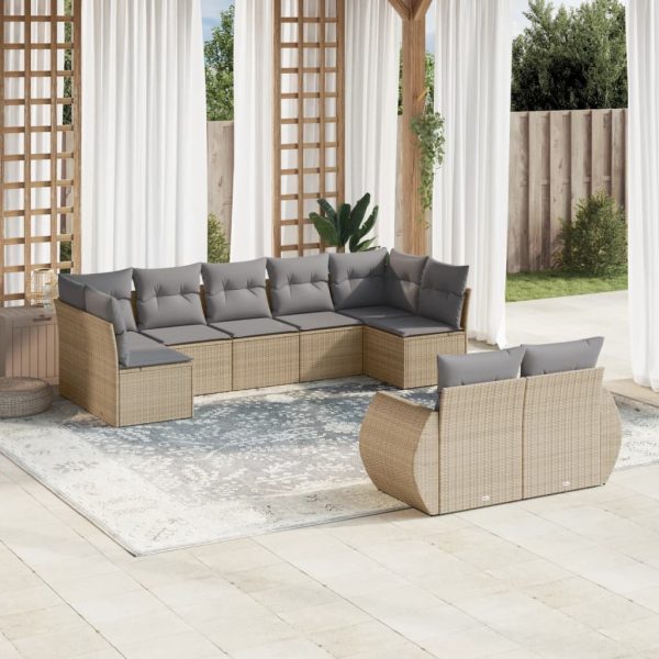 Set Divano Da Giardino 9 Pz Con Cuscini Beige In Polyrattan