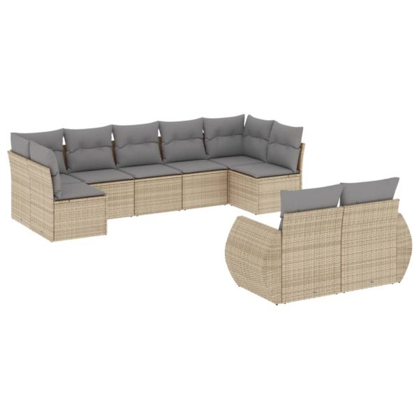 Set Divano Da Giardino 9 Pz Con Cuscini Beige In Polyrattan - Image 2
