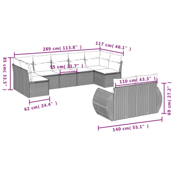 Set Divano Da Giardino 9 Pz Con Cuscini Beige In Polyrattan - Image 3