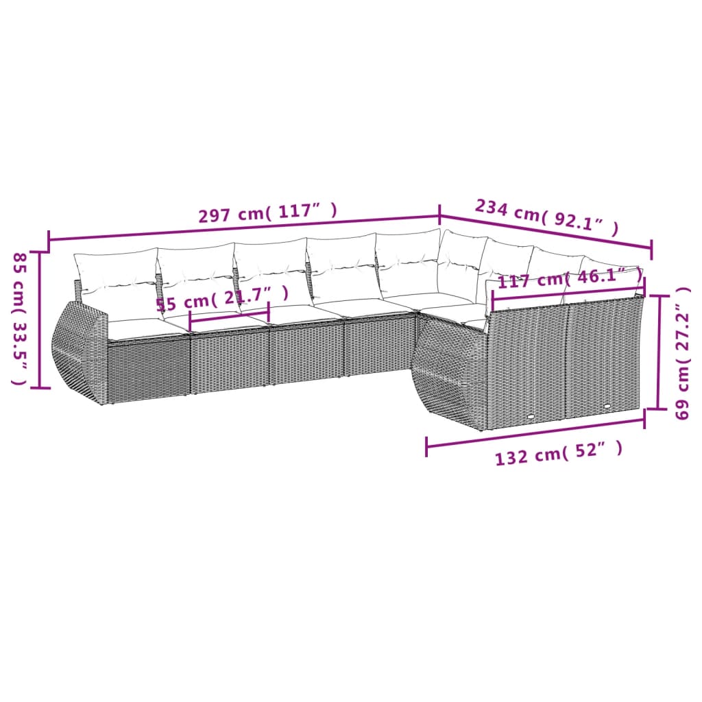Set Divano Da Giardino 9 Pz Con Cuscini Grigio In Polyrattan - Image 3