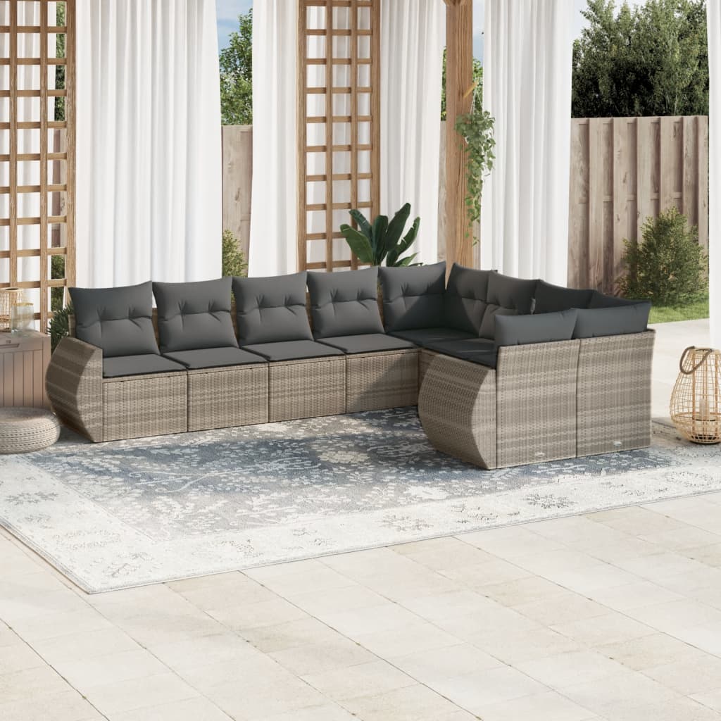 Set Divano Da Giardino 9pz Con Cuscini Grigio Chiaro Polyrattan