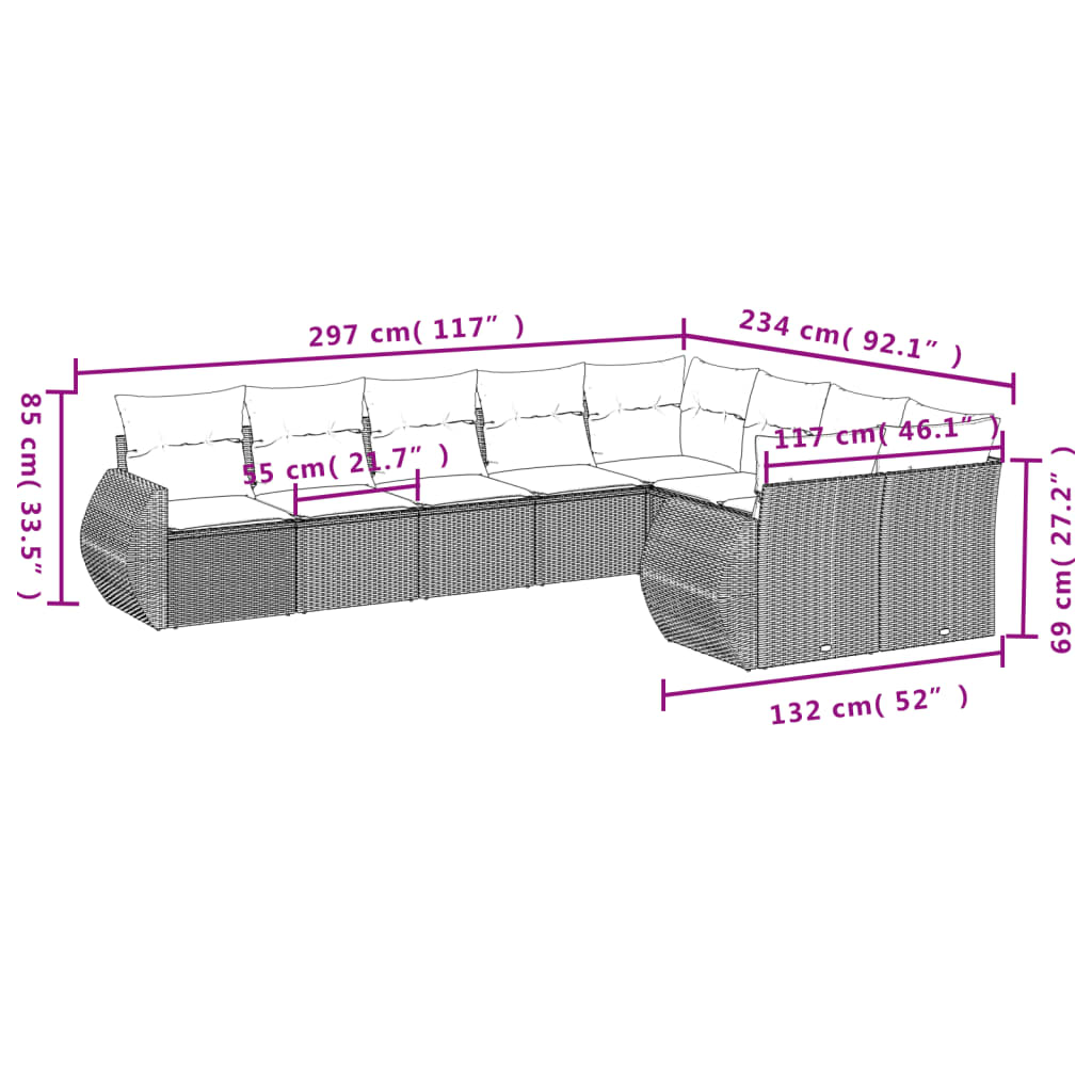 Set Divano Da Giardino 9pz Con Cuscini Grigio Chiaro Polyrattan - Image 3