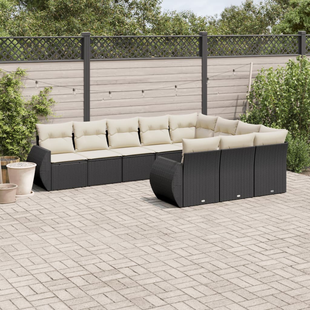 Set Divani Da Giardino 10pz Con Cuscini In Polyrattan Nero