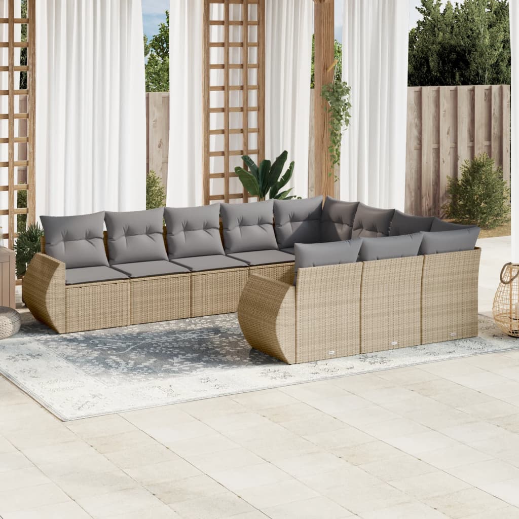 Set Divano Da Giardino 10 Pz Con Cuscini Beige In Polyrattan