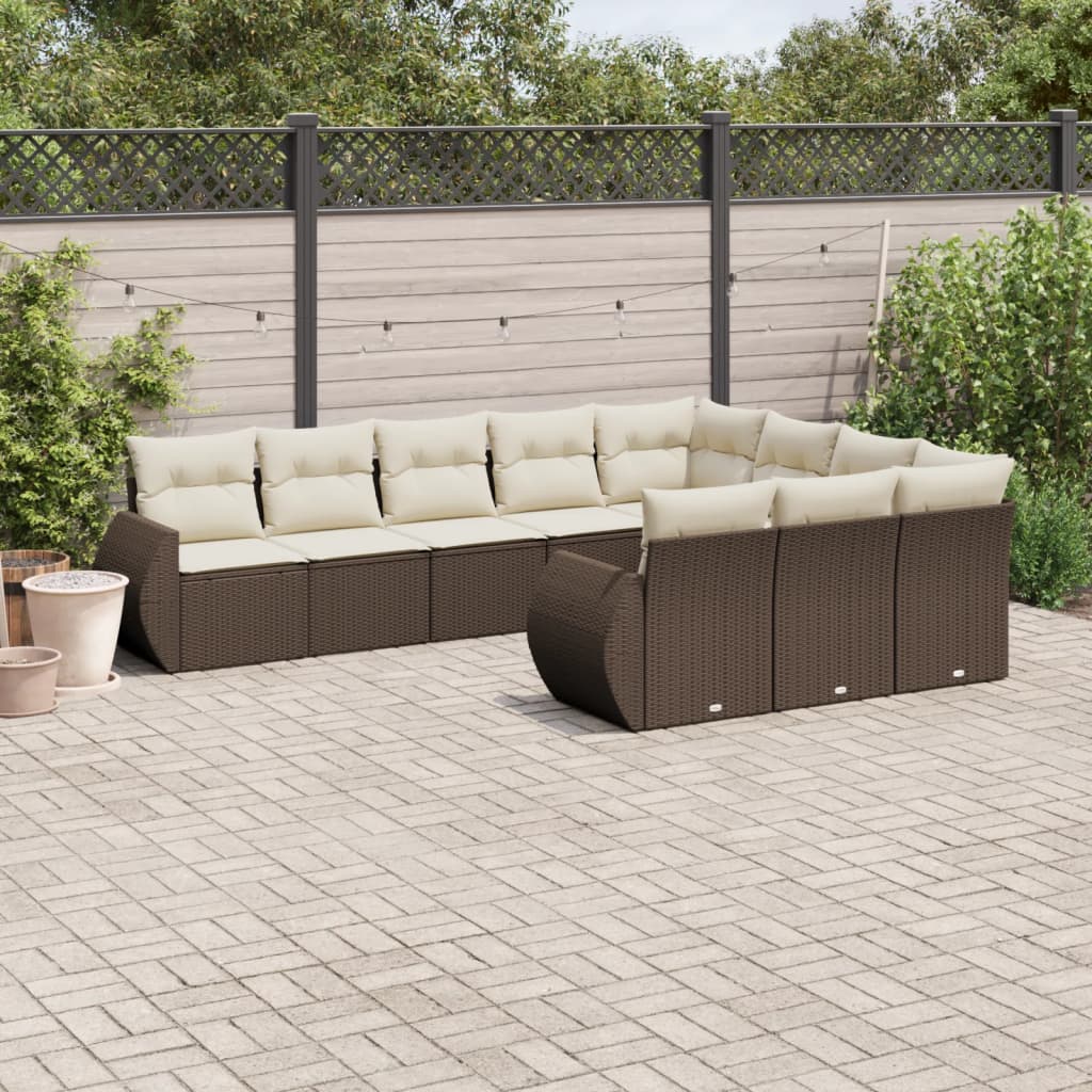 Set Divani Da Giardino 10pz Con Cuscini In Polyrattan Marrone