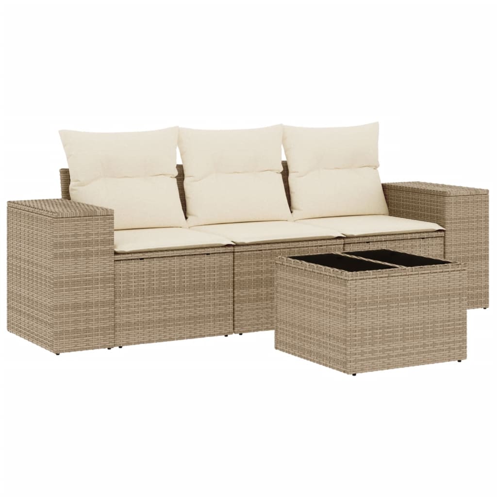 Set Divano Da Giardino 4 Pz Con Cuscini Beige In Polyrattan - Image 2