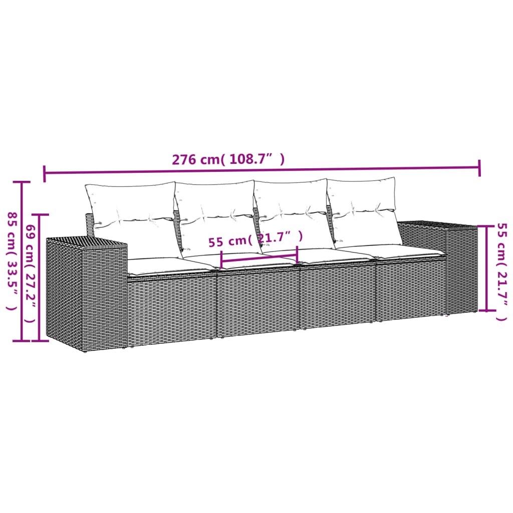 Set Divani Da Giardino 4 Pz Con Cuscini Nero In Polyrattan - Image 3