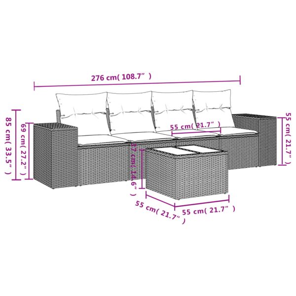 Set Divani Da Giardino 5 Pz Con Cuscini In Polyrattan Nero - Image 3
