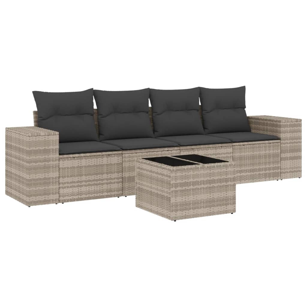 Set Divano Da Giardino 5pz Con Cuscini Grigio Chiaro Polyrattan - Image 2