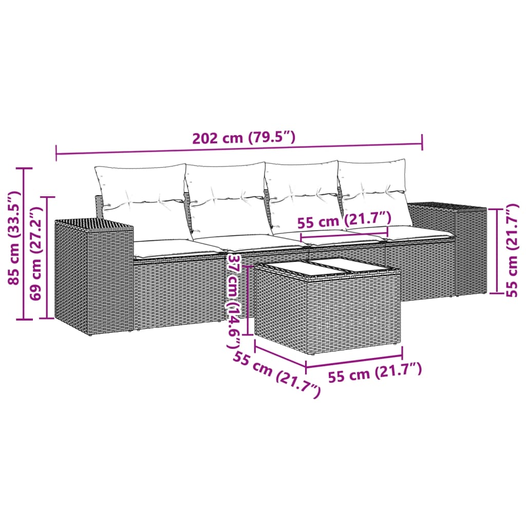 Set Divano Da Giardino 5pz Con Cuscini Grigio Chiaro Polyrattan - Image 3