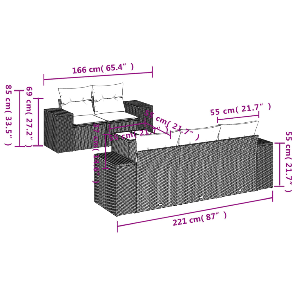 Set Divano Da Giardino 6 Pz Con Cuscini Marrone In Polyrattan - Image 3