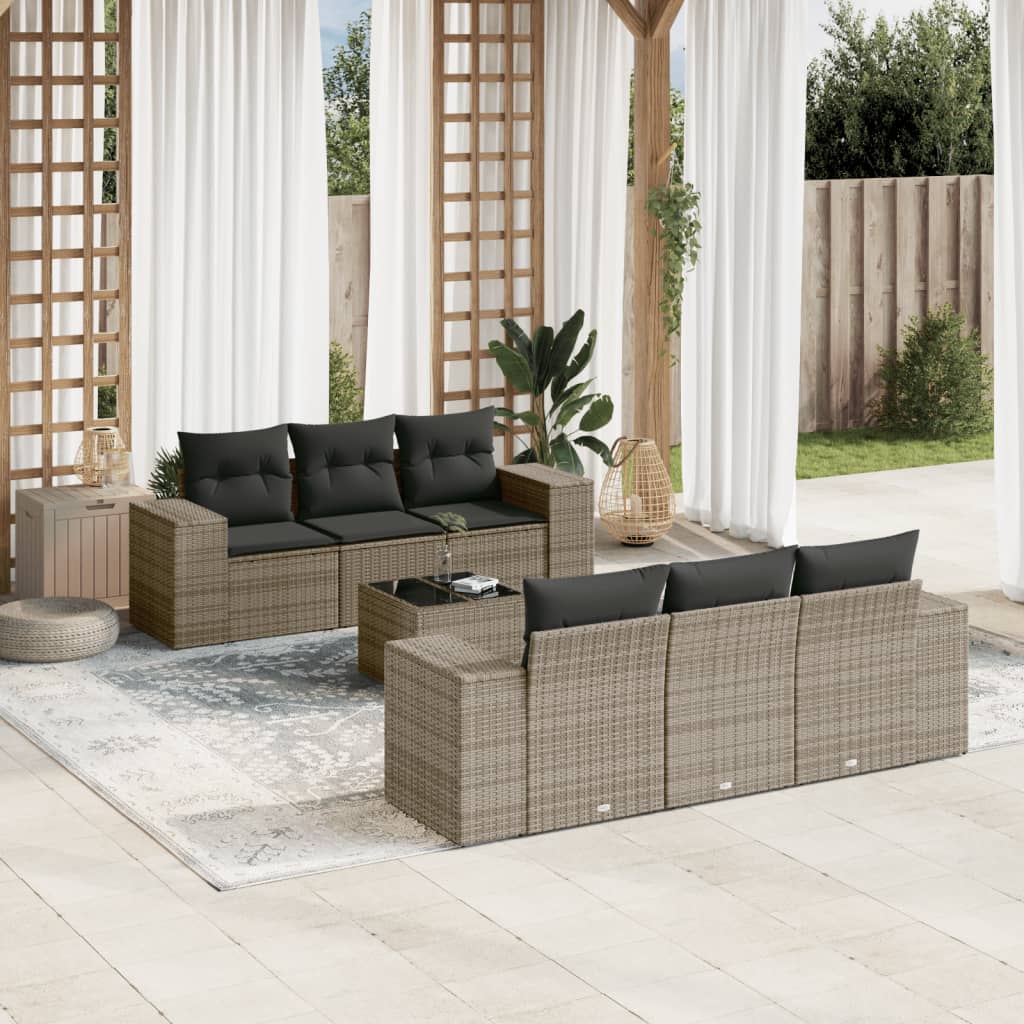 Set Divani Da Giardino 7 Pz Con Cuscini Grigio In Polyrattan