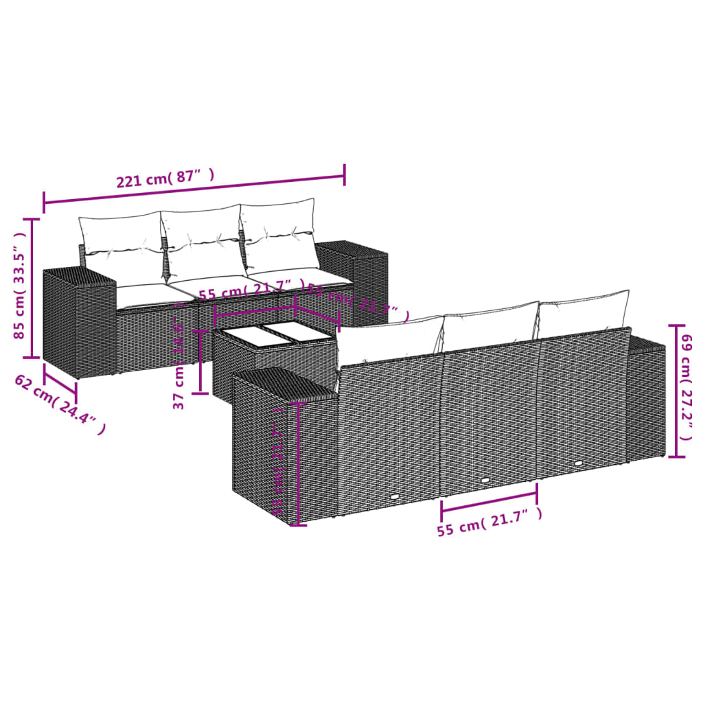 Set Divani Da Giardino 7 Pz Con Cuscini Grigio In Polyrattan - Image 3