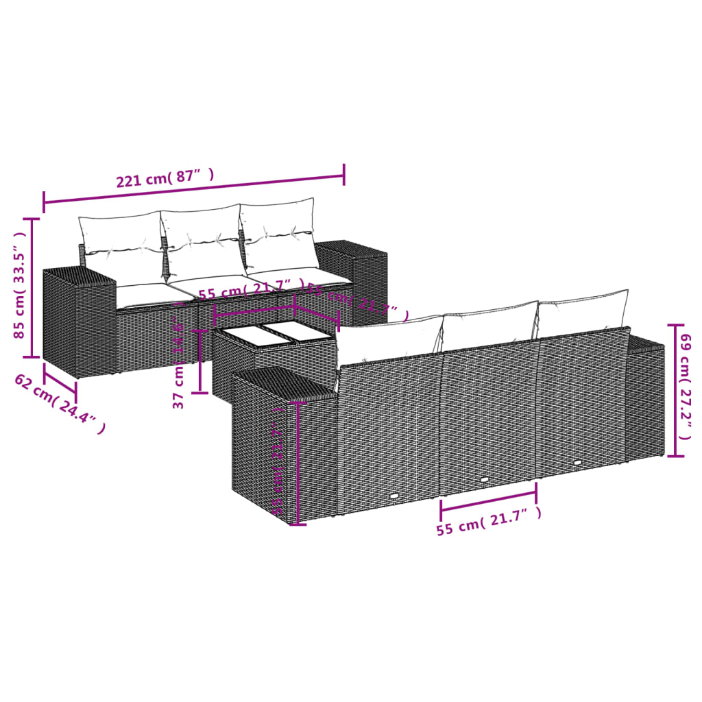 Set Divani Da Giardino 7 Pz Con Cuscini Marrone In Polyrattan - Image 3