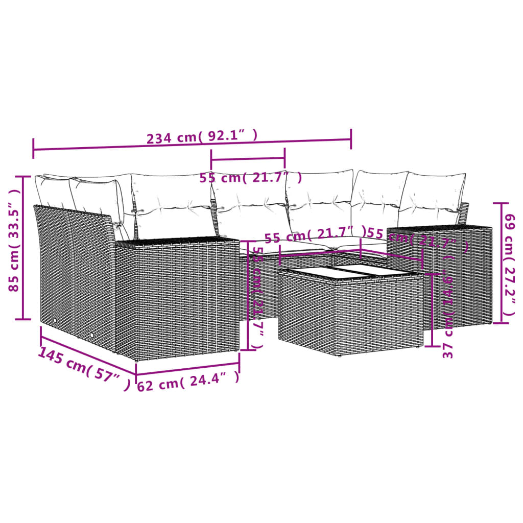 Set Divani Da Giardino 7 Pz Con Cuscini Beige In Polyrattan - Image 3