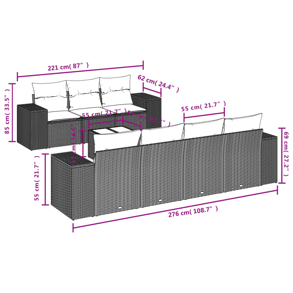 Set Divano Da Giardino 8 Pz Con Cuscini Beige In Polyrattan - Image 3