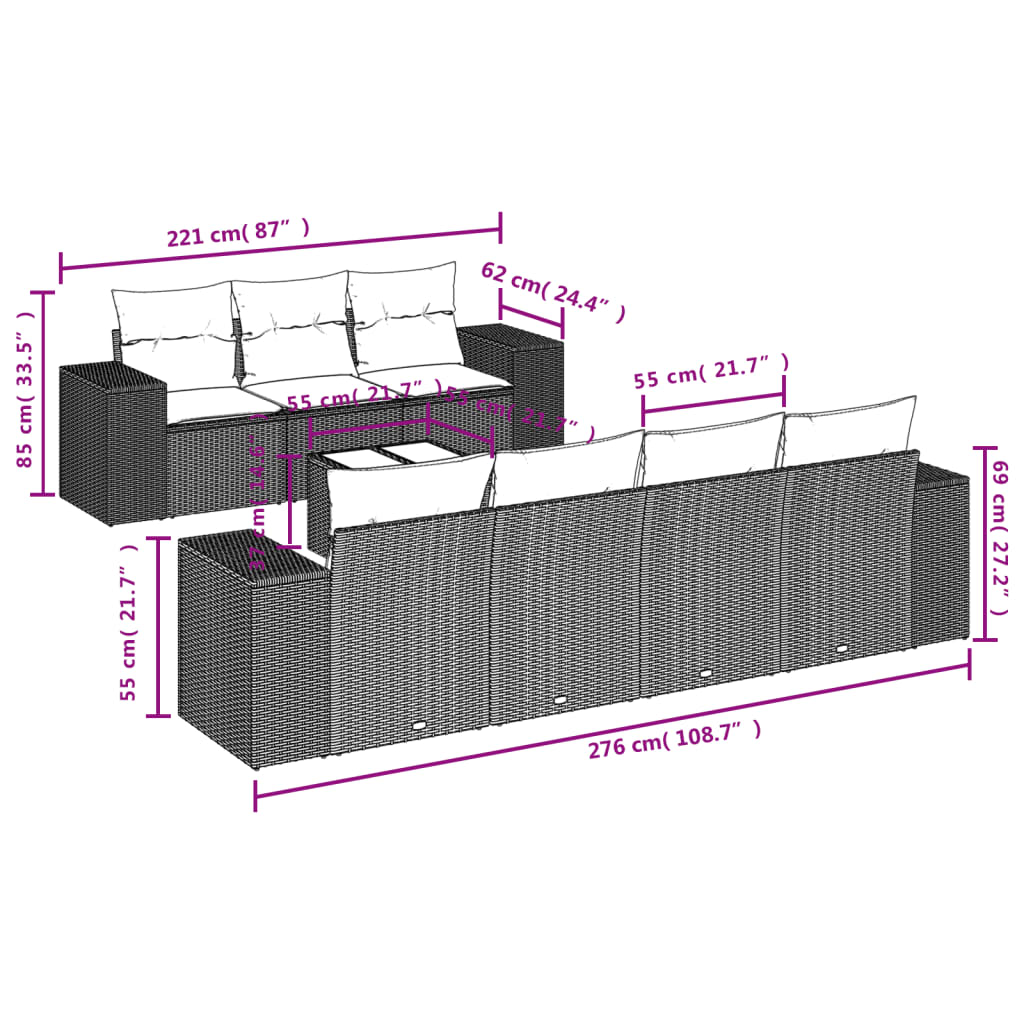 Set Divano Da Giardino 8 Pz Con Cuscini Grigio In Polyrattan - Image 3