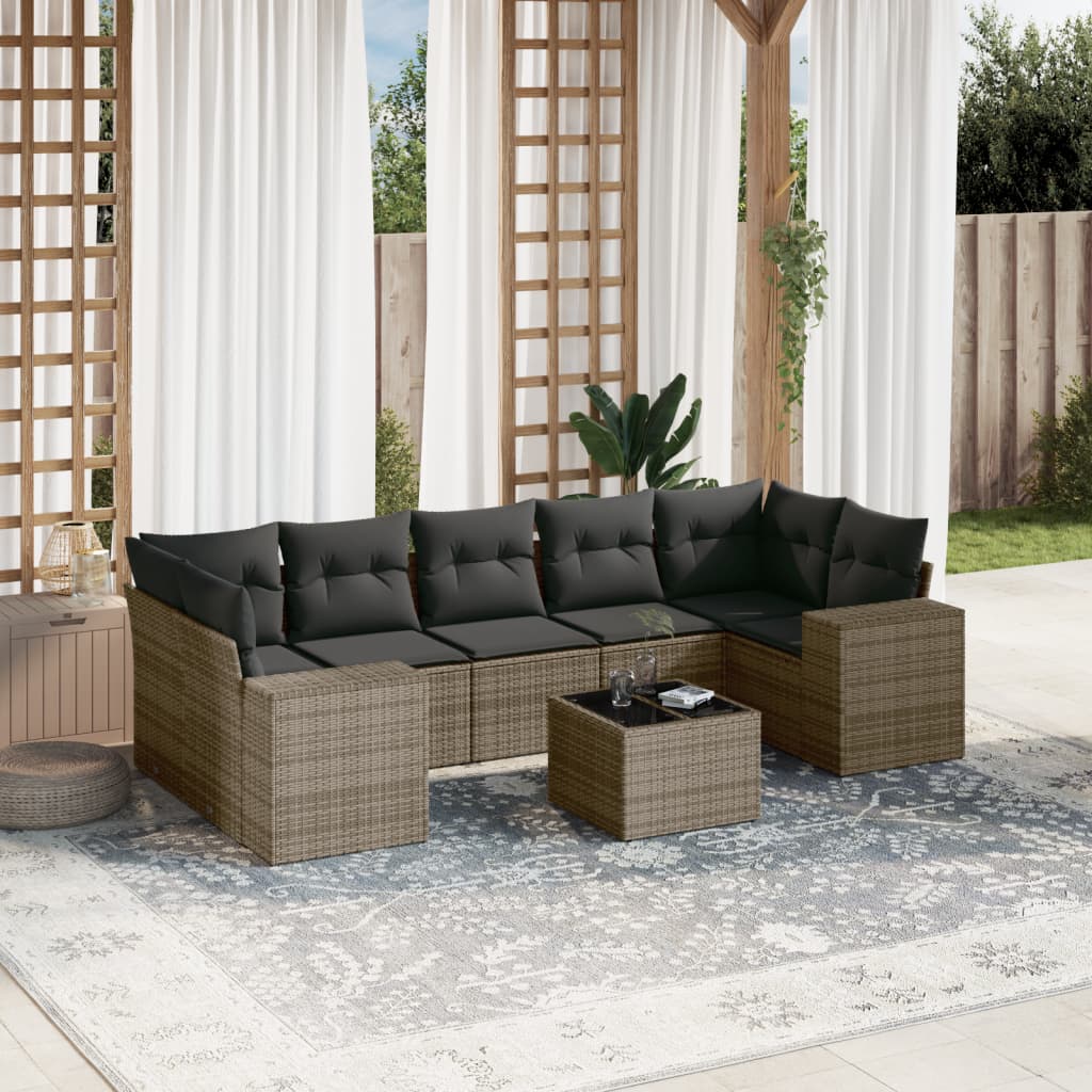 Set Divano Da Giardino 8 Pz Con Cuscini Grigio In Polyrattan