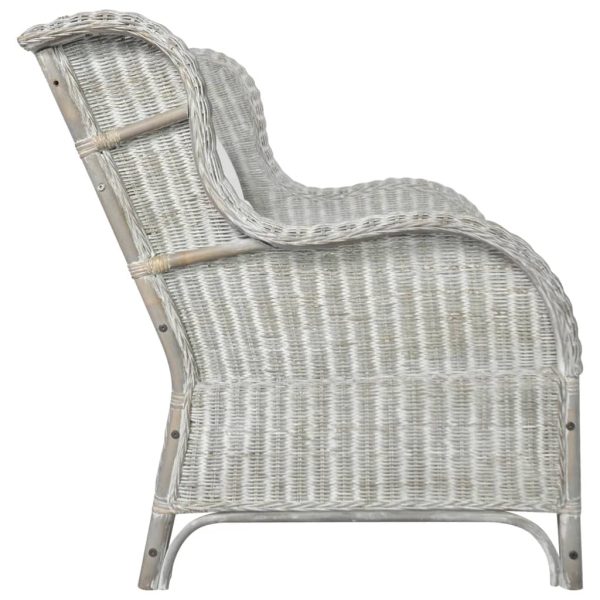 Divano A 2 Posti Grigio In Rattan Naturale E Lino - Image 3
