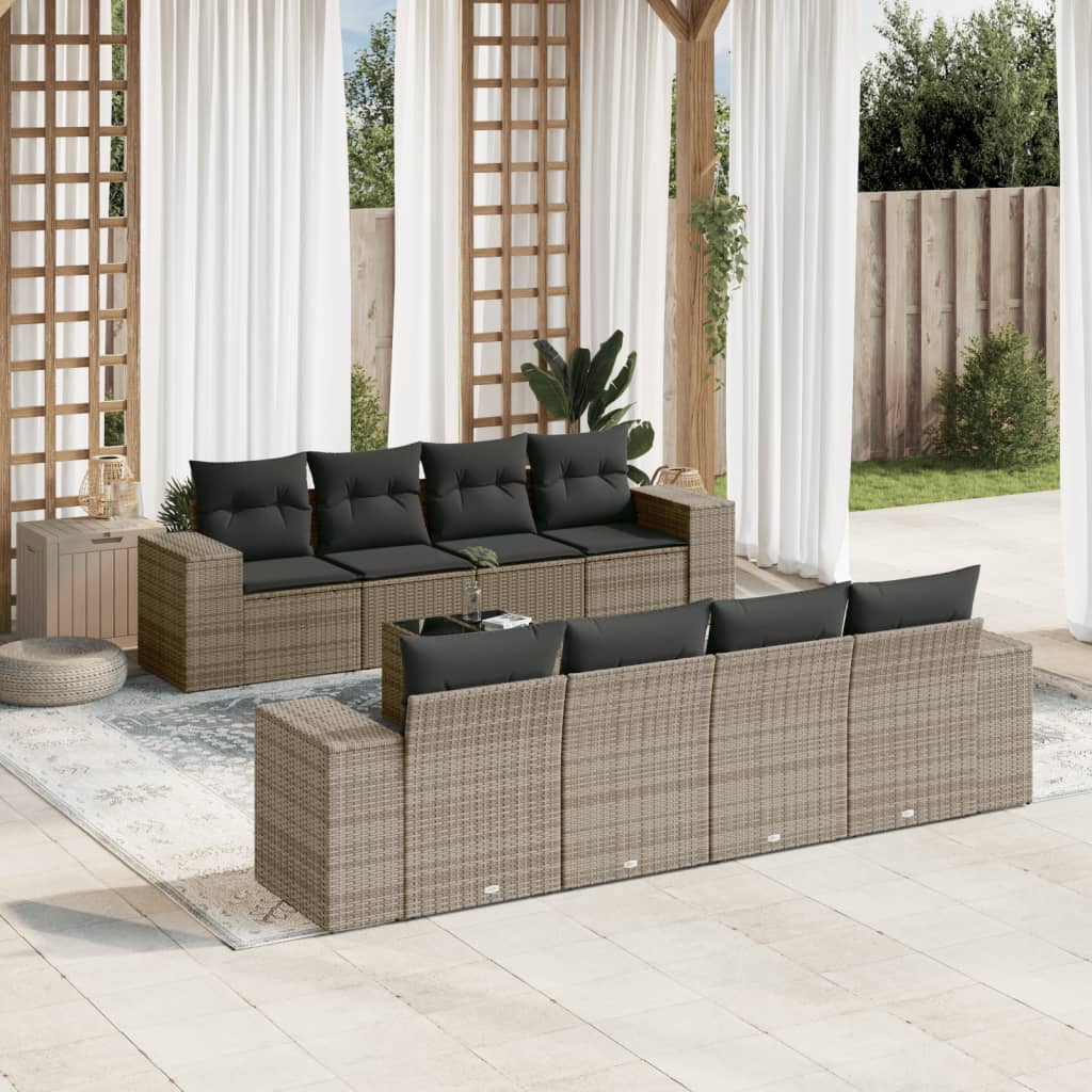 Set Divano Da Giardino 9 Pz Con Cuscini Grigio In Polyrattan