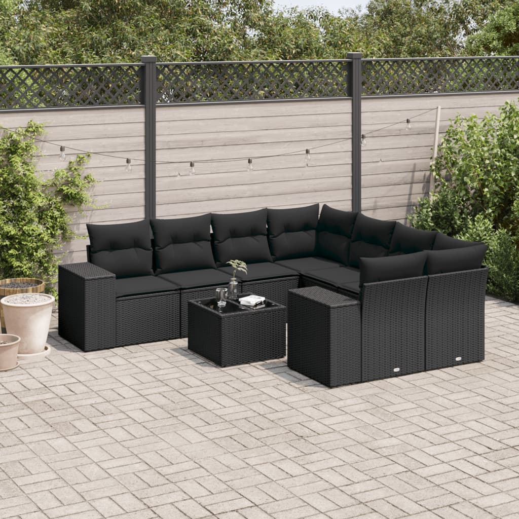 Set Divani Da Giardino 9 Pz Con Cuscini Nero In Polyrattan