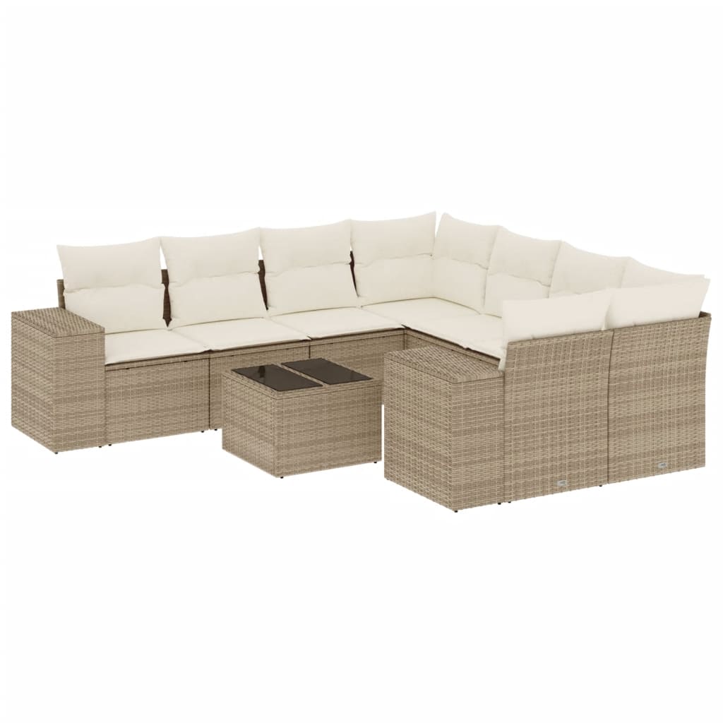 Set Divano Da Giardino 9 Pz Con Cuscini Beige In Polyrattan - Image 2