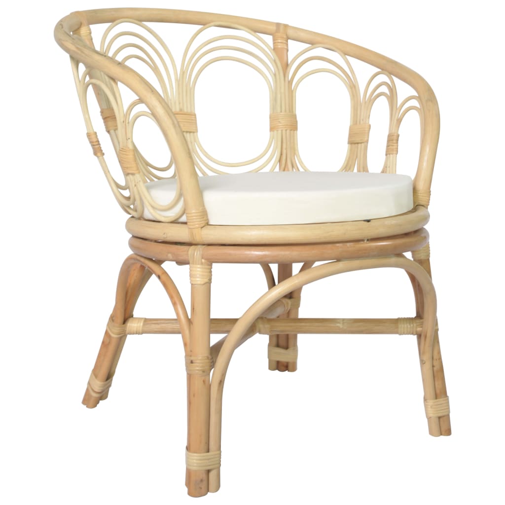 Sedia Da Pranzo Con Cuscino In Rattan Naturale E Lino