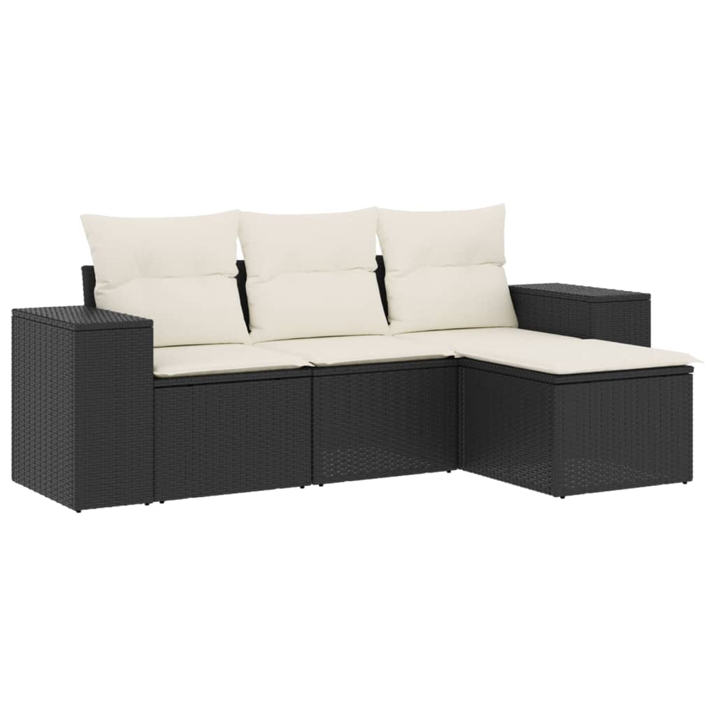 Set Divani Da Giardino 4 Pz Con Cuscini Nero In Polyrattan - Image 2
