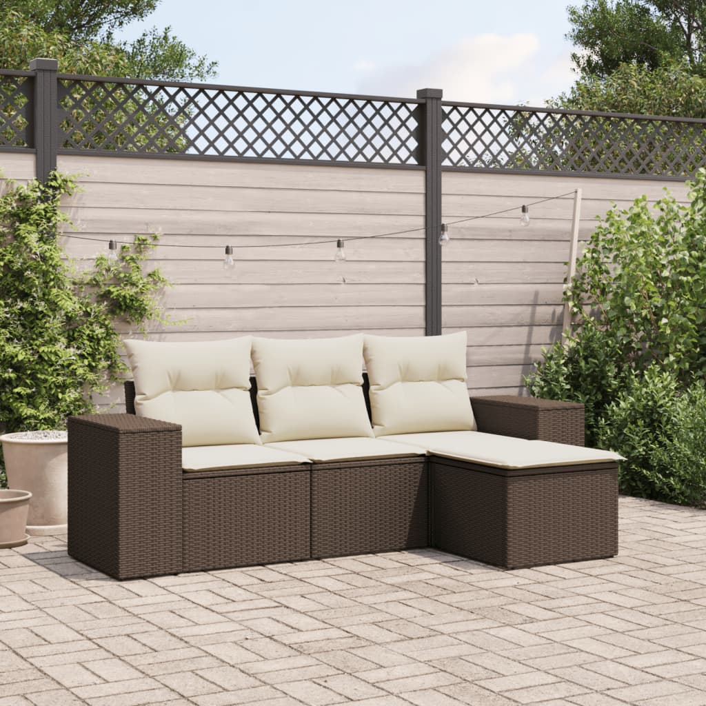 Set Divano Da Giardino 4 Pz Con Cuscini Marrone In Polyrattan