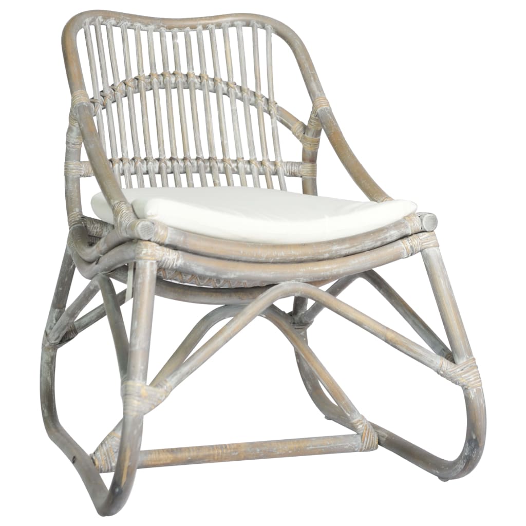 Sedia Grigia In Rattan E Lino