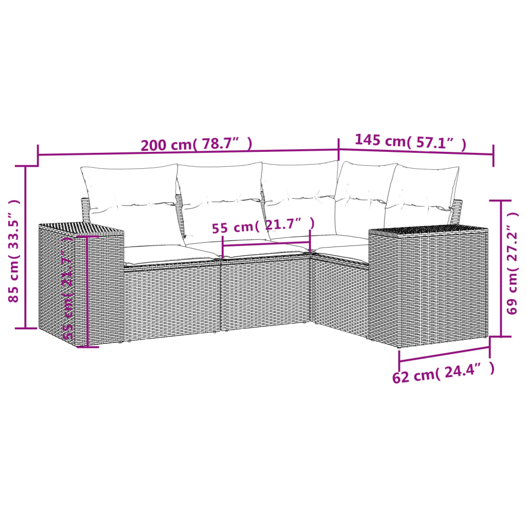 Set Divani Da Giardino 4 Pz Con Cuscini Nero In Polyrattan - Image 3