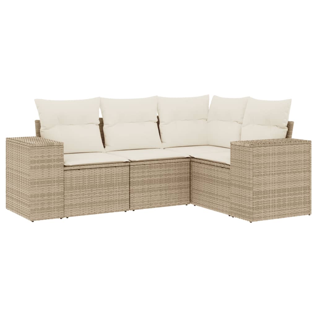 Set Divano Da Giardino 4 Pz Con Cuscini Beige In Polyrattan - Image 2