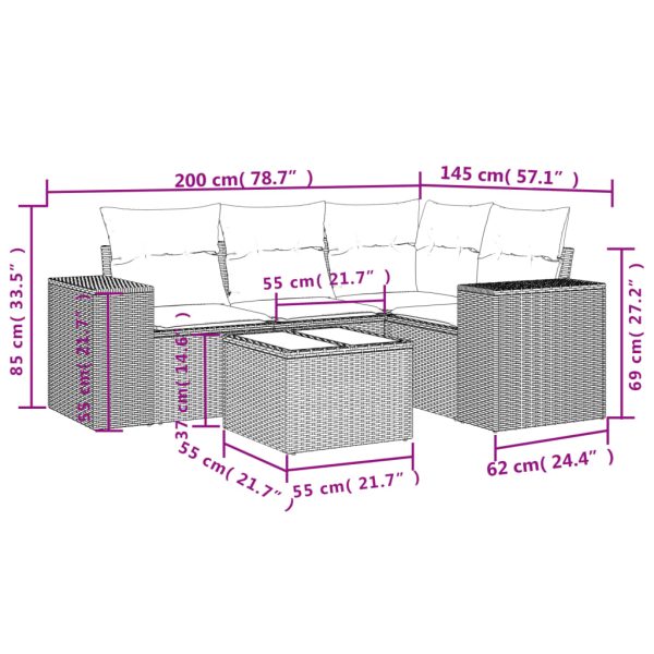Set Divani Da Giardino 5 Pz Con Cuscini In Polyrattan Nero - Image 3