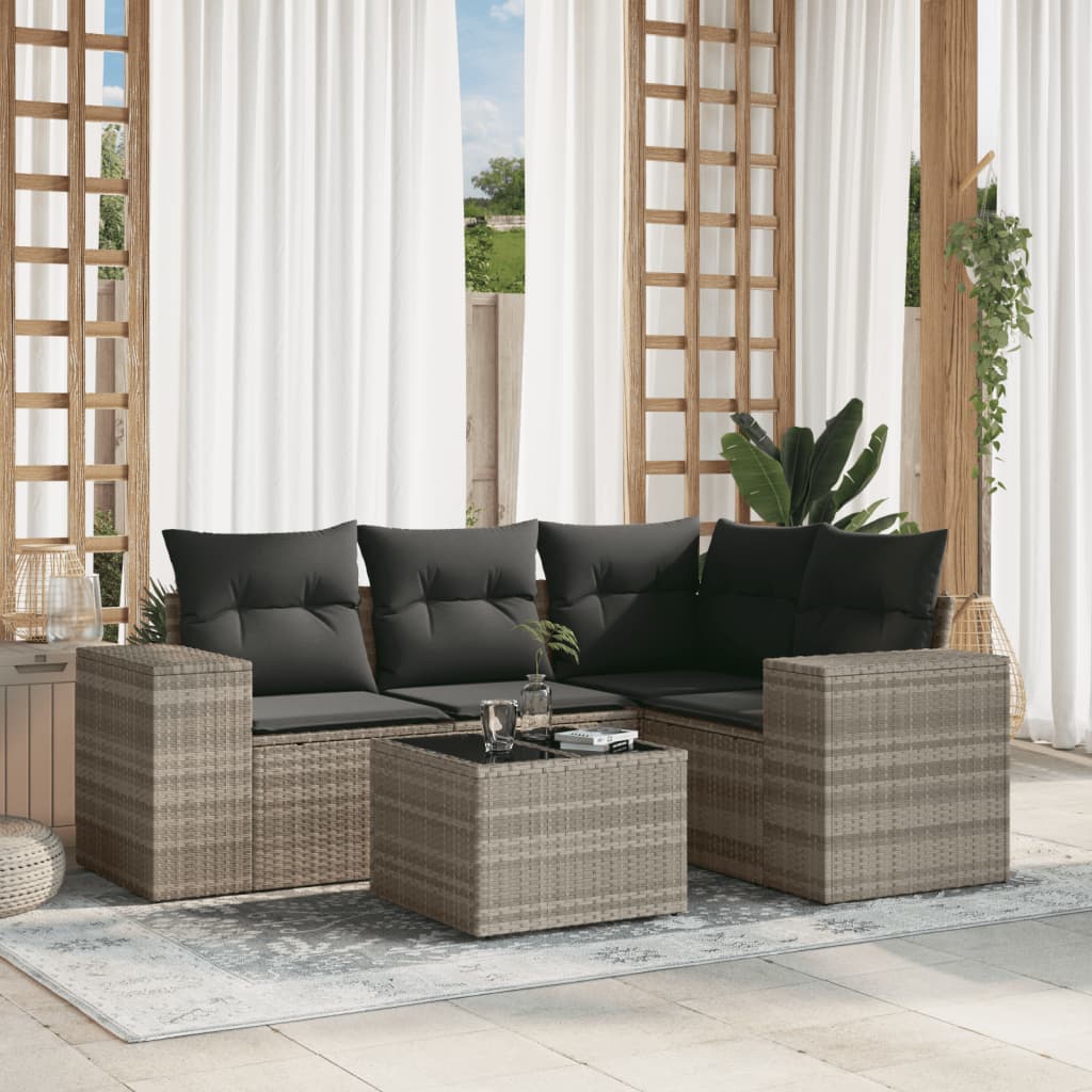 Set Divano Da Giardino 5pz Con Cuscini Grigio Chiaro Polyrattan